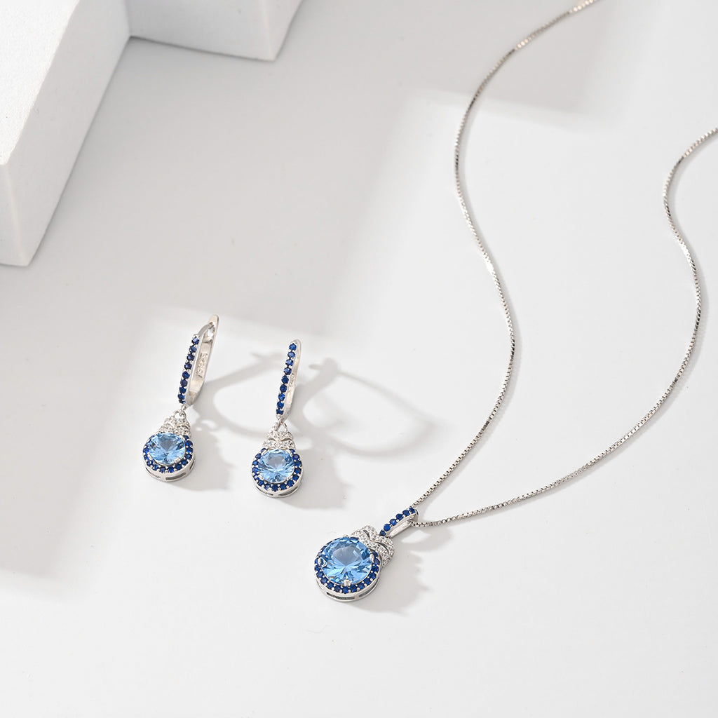Zircon White Gold Rhodium Plated Earrings Necklace Jewelry Set image 1