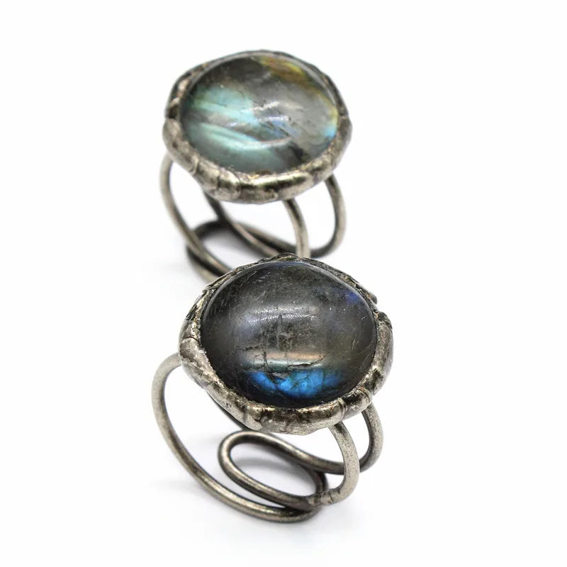 Vintage Style Classic Style Geometric Natural Stone Black Tourmaline Open Ring image 4