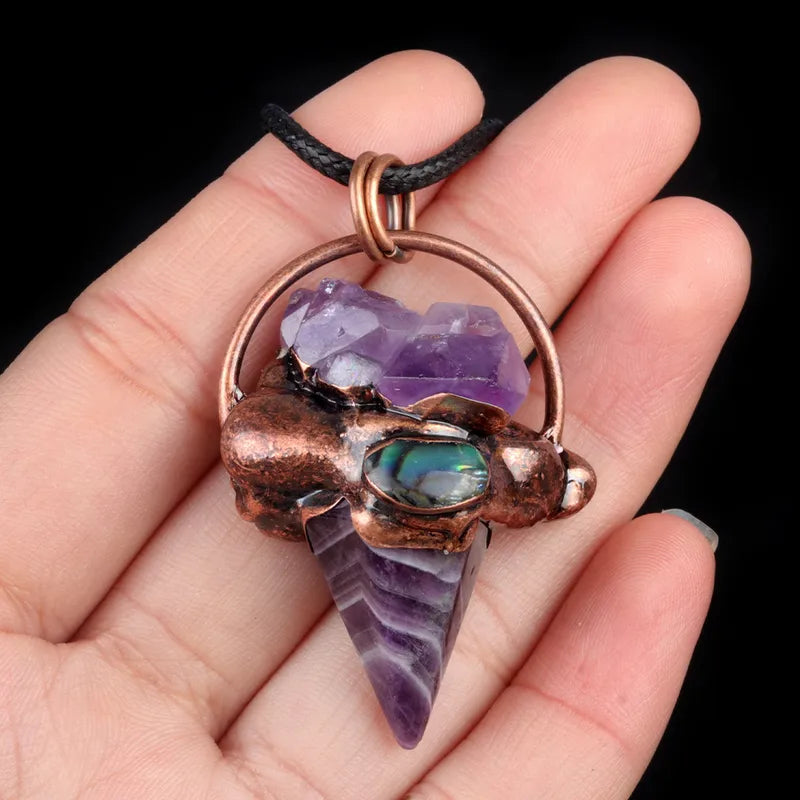 Natural Stone Abalone Shell Bohemian Pendant Necklace image 1