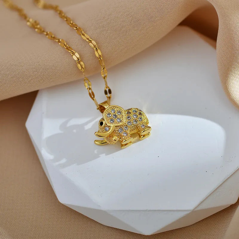 Jewelry Cute Elephant Titanium Steel Copper Zircon Gold Plated Plating Inlay Pen image 1