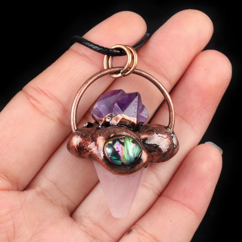 Natural Stone Abalone Shell Bohemian Pendant Necklace image 5