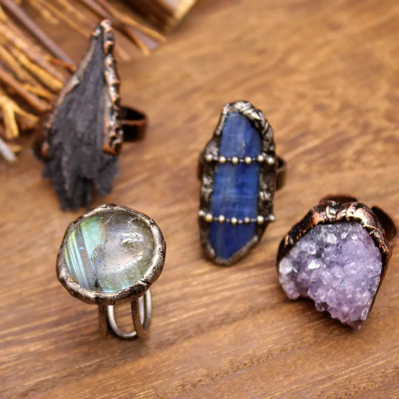 Vintage Style Classic Style Geometric Natural Stone Black Tourmaline Open Ring image 3