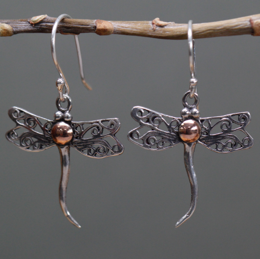 Silver & Gold Earring - Dragonflies image 0