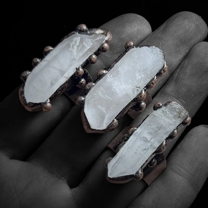 Retro Punk Geometric White Crystal Copper Open Rings In Bulk image 1