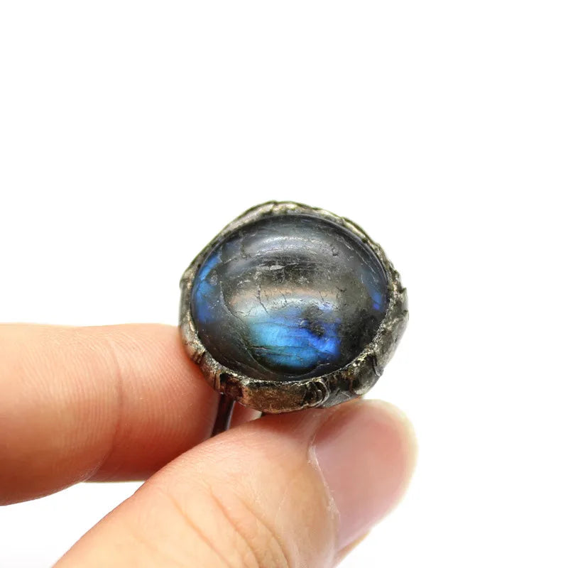 Vintage Style Classic Style Geometric Natural Stone Black Tourmaline Open Ring image 6