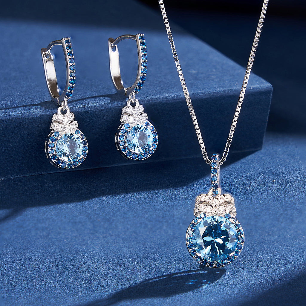 Zircon White Gold Rhodium Plated Earrings Necklace Jewelry Set image 0