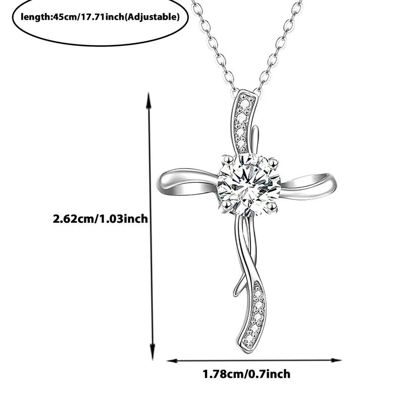 Elegant Cross S925 Silver Necklace with Moissanite Stone image 3