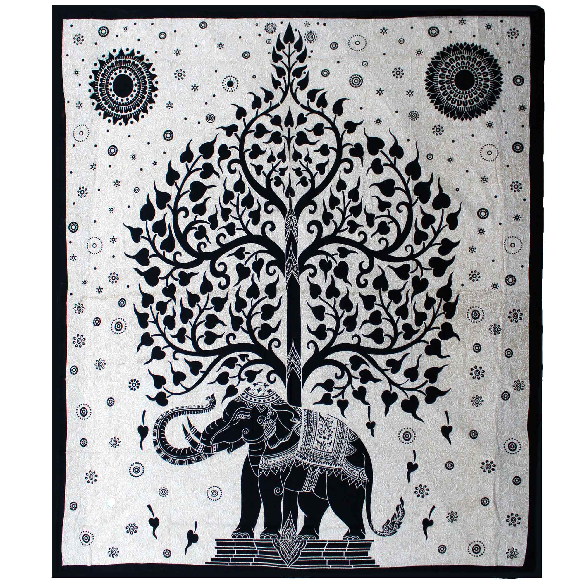Double Cotton Bedspread + Wall Hanging - Mono - Elephant Tree image 0