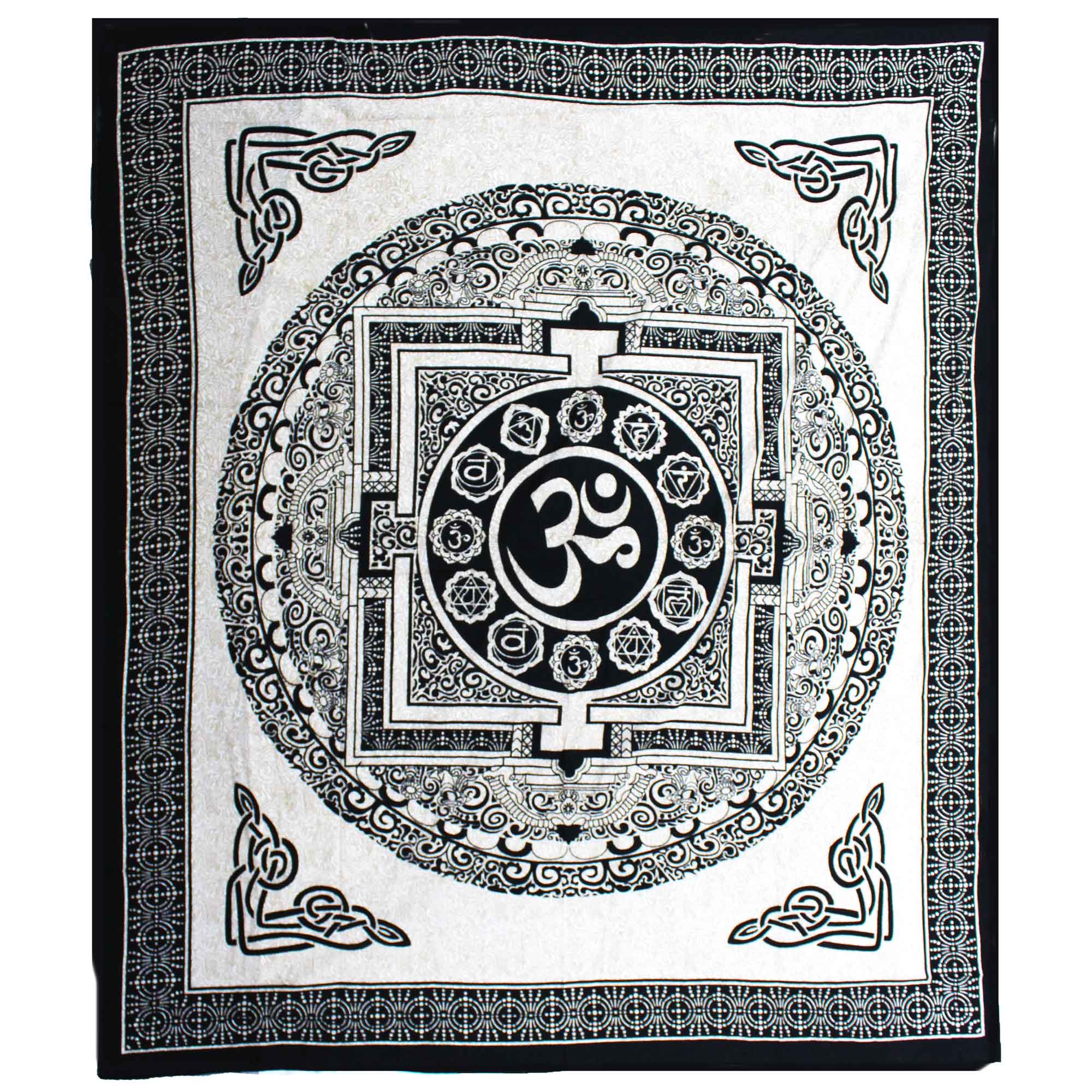 Double Cotton Bedspread + Wall Hanging - Mono - OM Mandala image 0