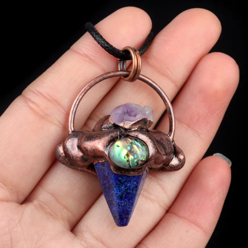 Natural Stone Abalone Shell Bohemian Pendant Necklace image 3