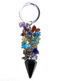Black Obsidian Chakra Cluster Pendulum Keychain image 0
