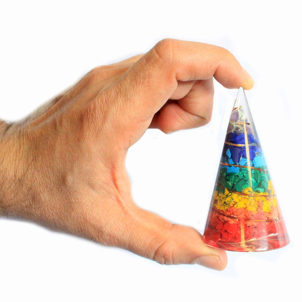 Orgonite Cone - 80mm - (Chakra Multichip) image 1