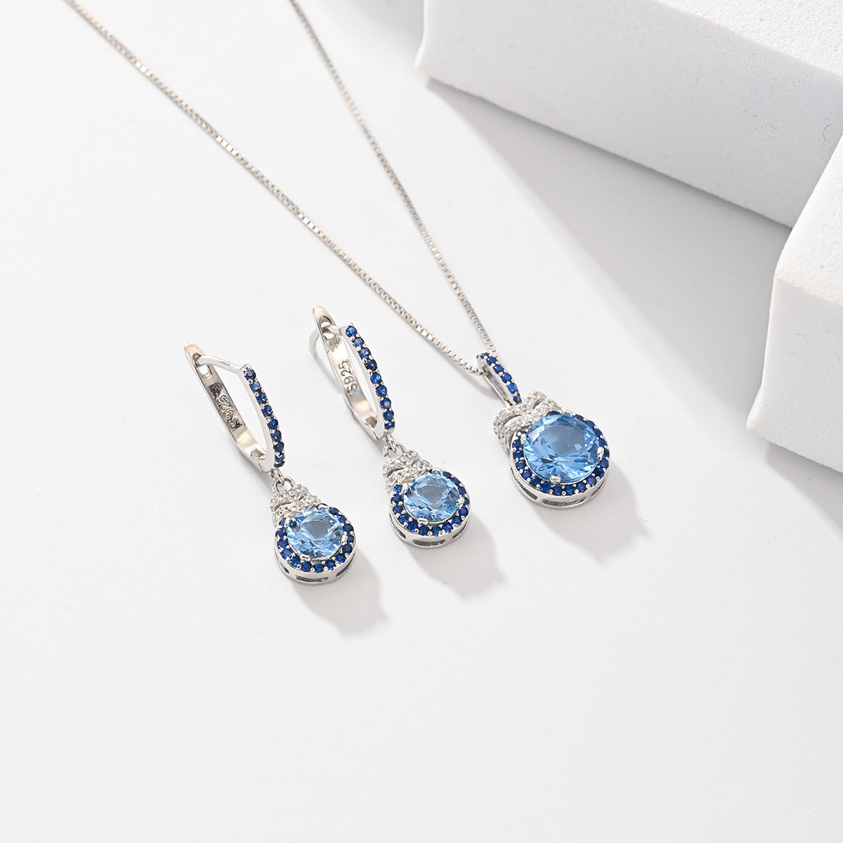 Zircon White Gold Rhodium Plated Earrings Necklace Jewelry Set image 3