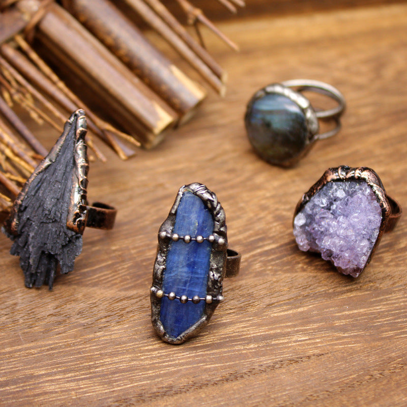 Vintage Style Classic Style Geometric Natural Stone Black Tourmaline Open Ring image 0