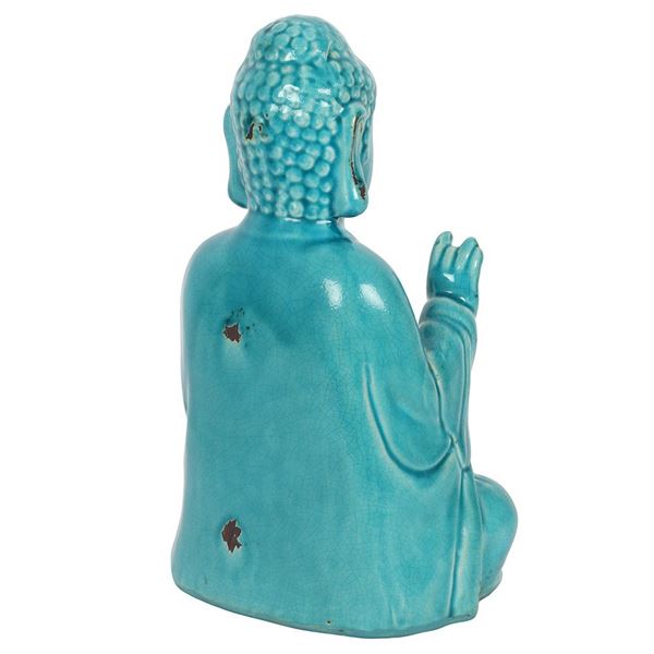 Thai Buddha Sitting Blue Crackled Glaze Large image 1