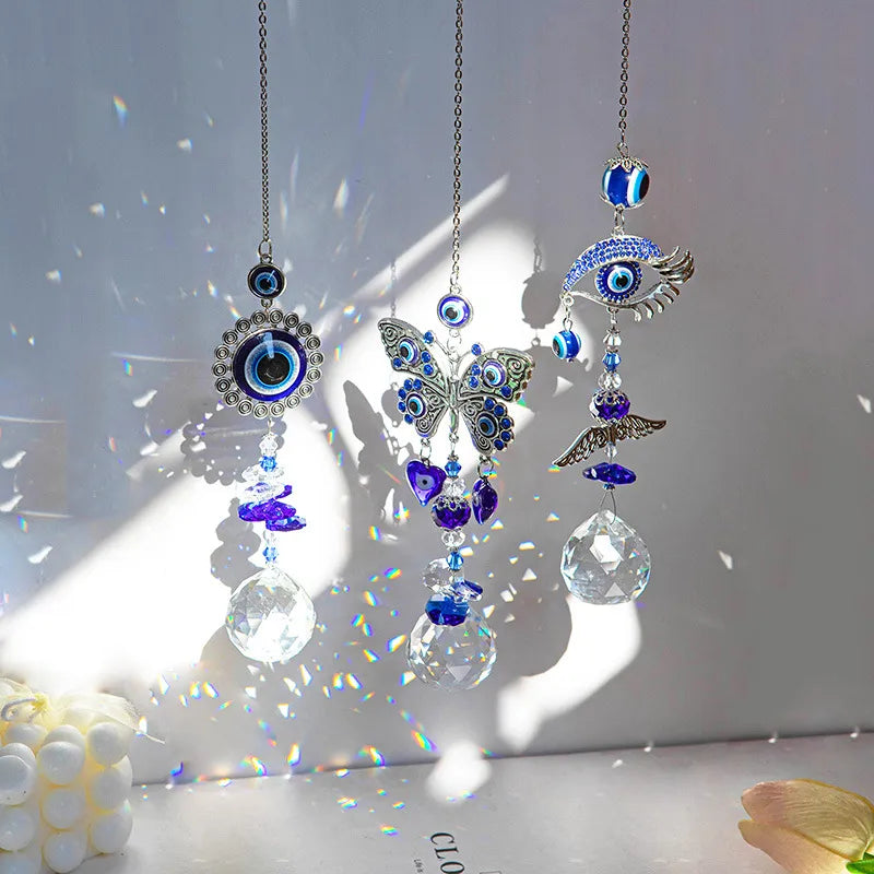 Elegant Pastoral Devil's Eye Butterfly Alloy Crystal Suncatcher Wind Chime Wall image 0