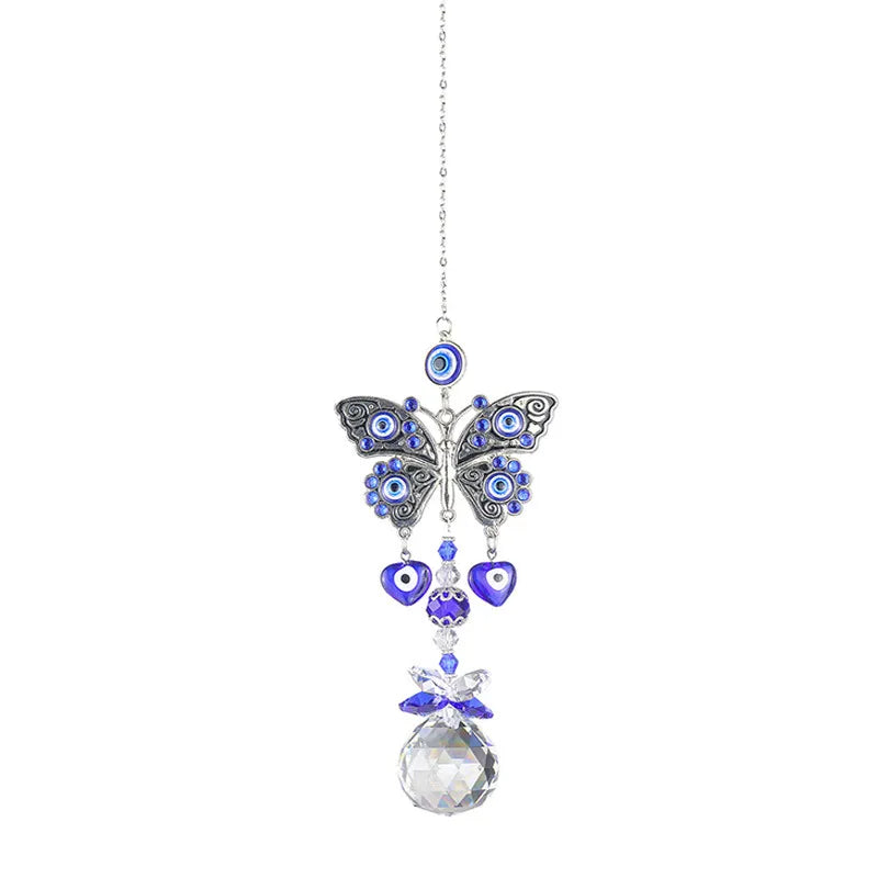 Elegant Pastoral Devil's Eye Butterfly Alloy Crystal Suncatcher Wind Chime Wall image 3