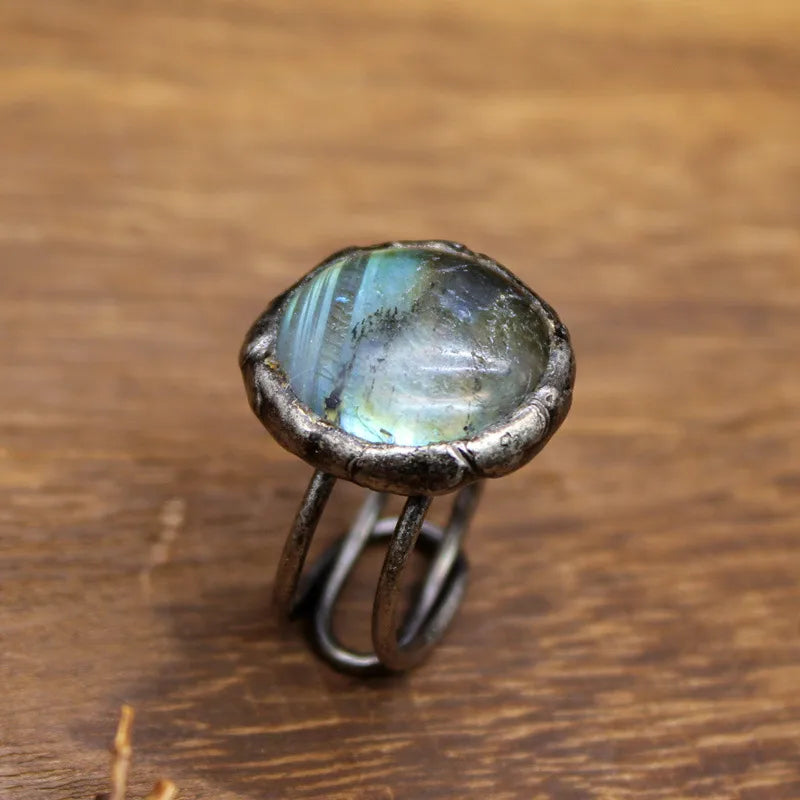Vintage Style Classic Style Geometric Natural Stone Black Tourmaline Open Ring image 5