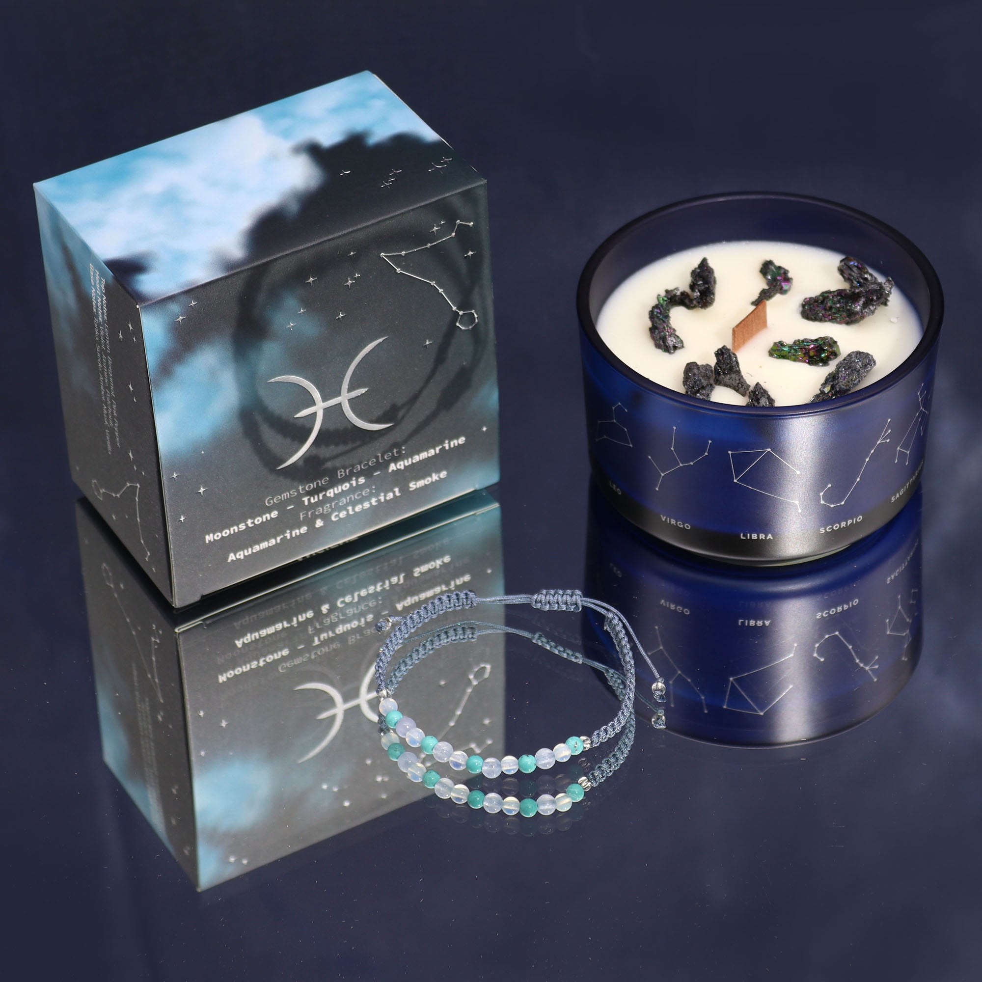 Zodiac Crystal Candle with Gemstone Bracelet - Pisces image 0