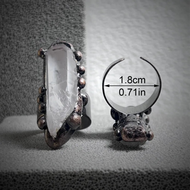 Retro Punk Geometric White Crystal Copper Open Rings In Bulk image 2