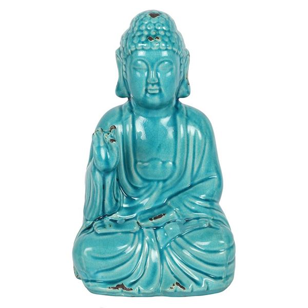 Thai Buddha Sitting Blue Crackled Glaze Large image 0