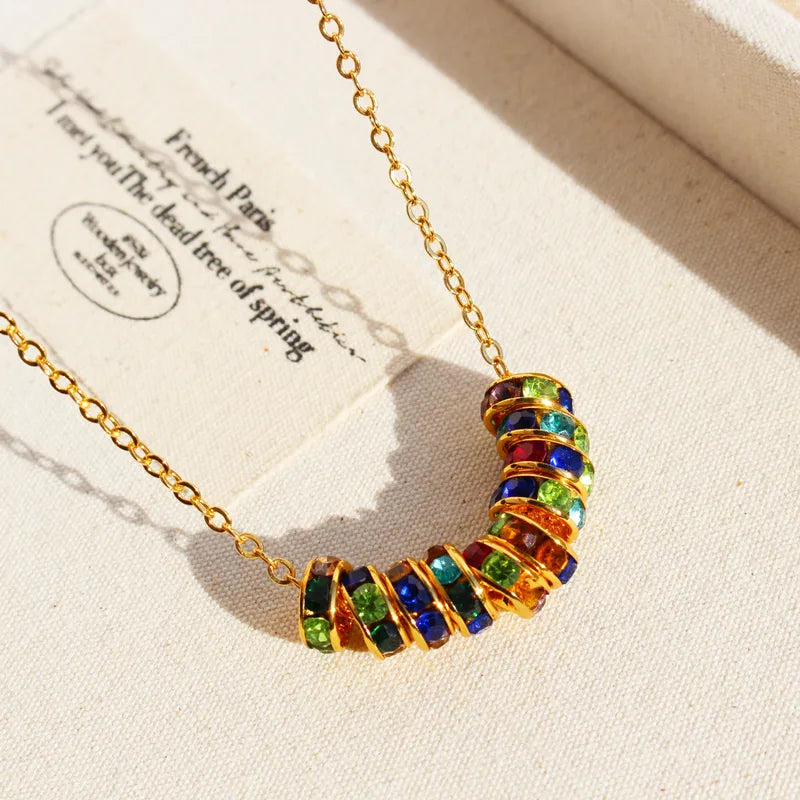 Brass 24K Gold Plated Beaded Plating Inlay Circle Zircon Brass Necklace image 0