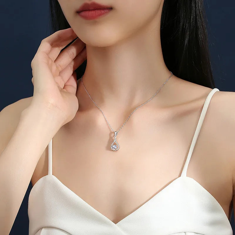 Teardrop Pendant 925 Sterling Silver Moissanite GRA Plating Inlay Geometric image 2