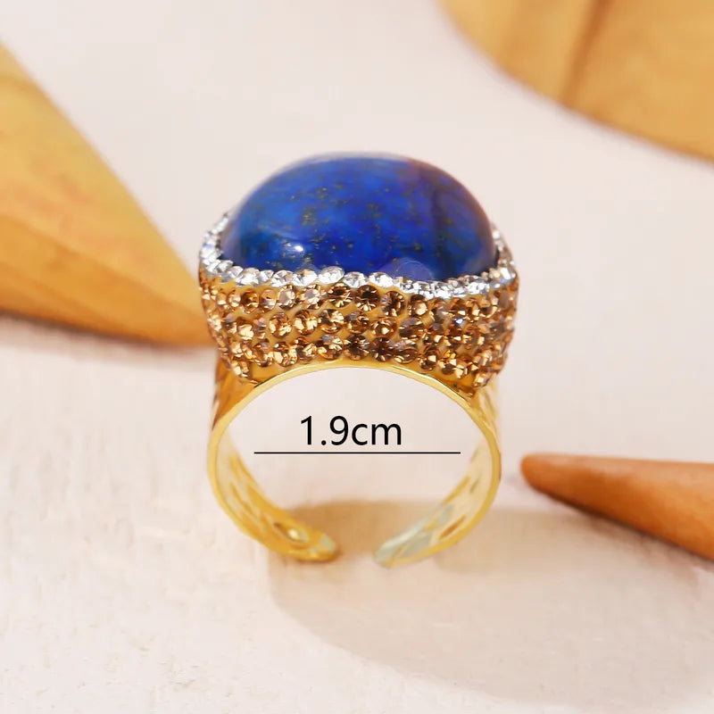 Retro Geometric Copper Lapis Lazuli Open Ring image 1