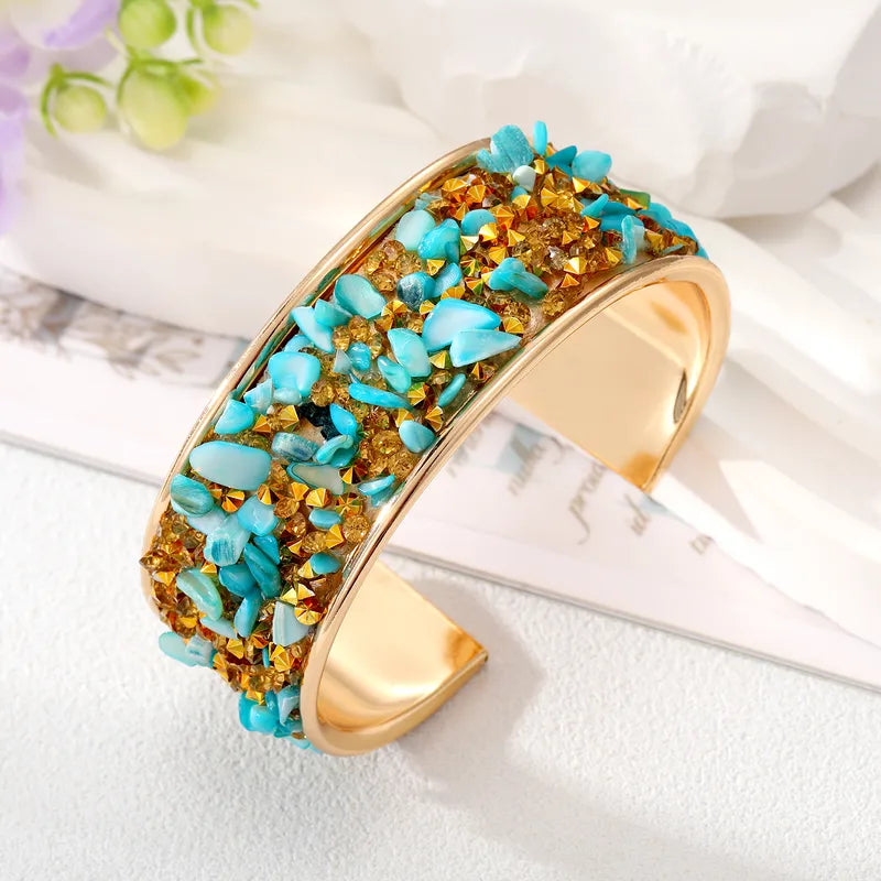 Retro Alloy Plating Natural Stone Bangle image 1