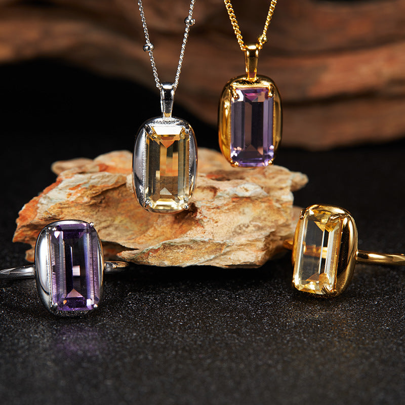 Citrine Amethyst Ring Necklace s925 image 0