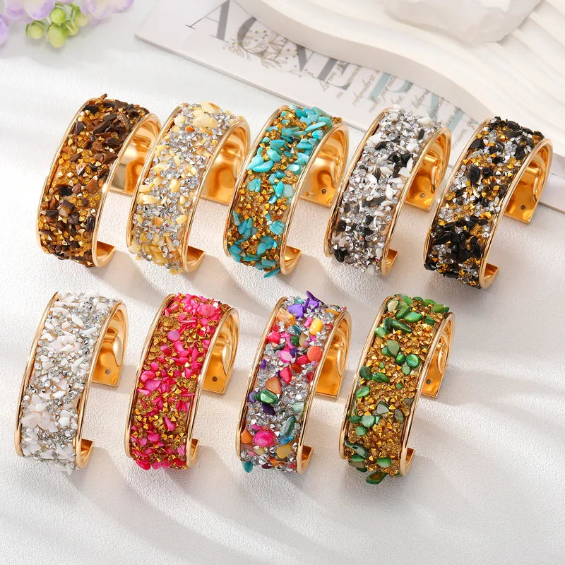 Retro Alloy Plating Natural Stone Bangle image 0