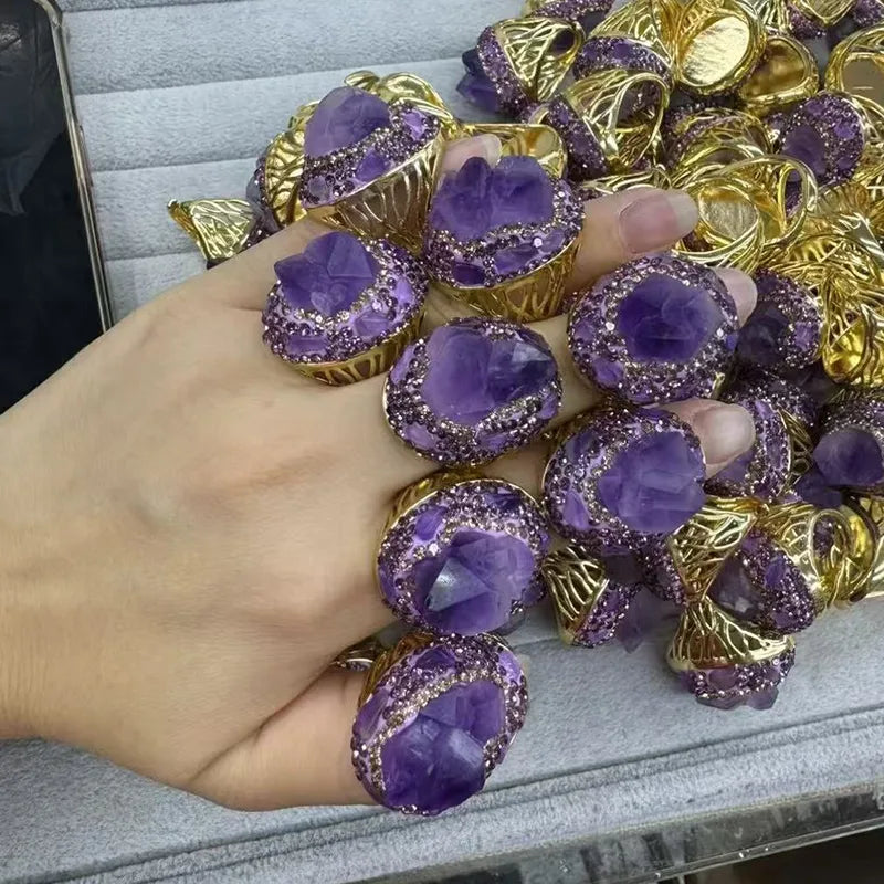 Jewelry Elegant Vintage Style Round Copper Amethyst 18K Gold Plated Plating Inla image 0