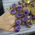 Jewelry Elegant Vintage Style Round Copper Amethyst 18K Gold Plated Plating Inla image 0