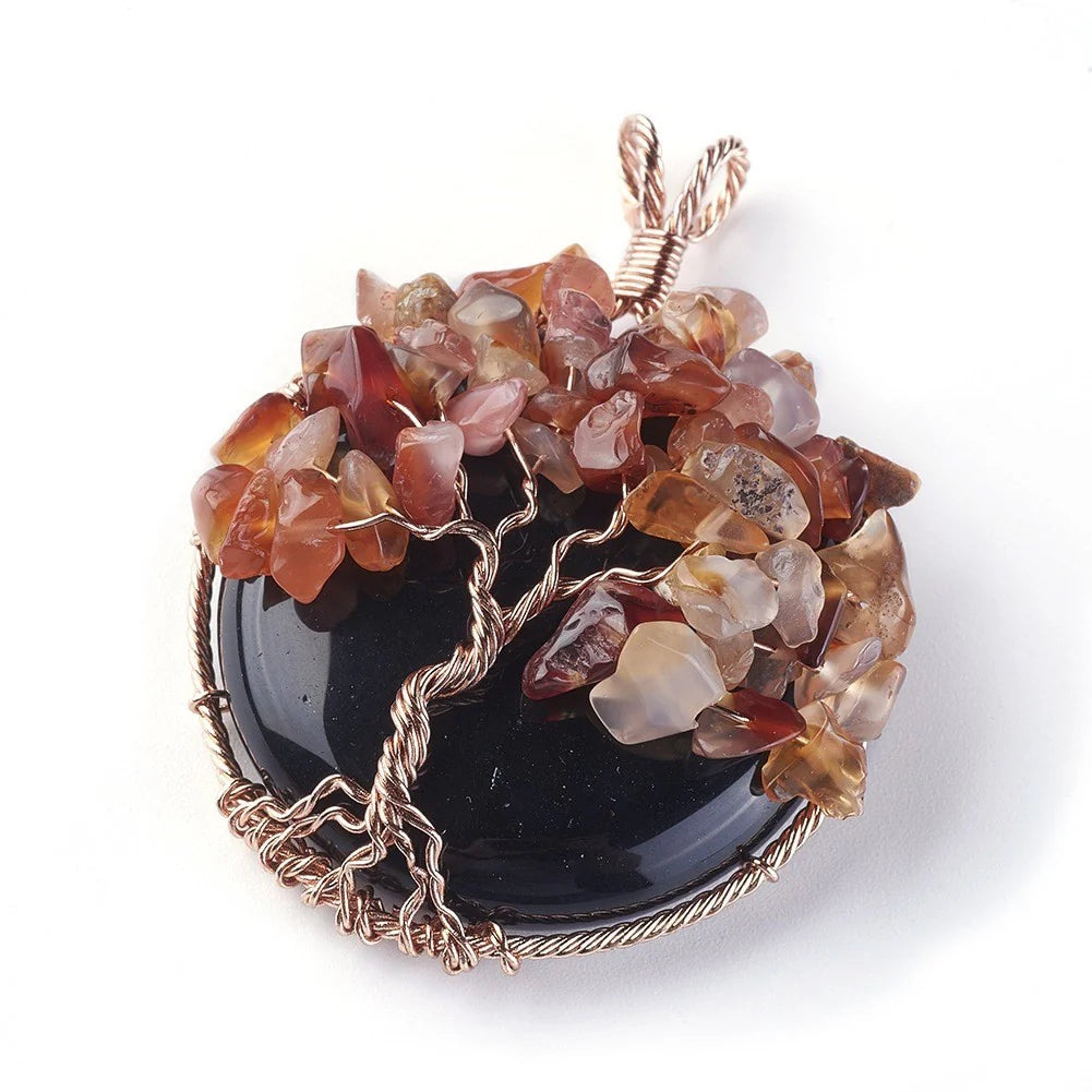 Carnelian Tree on Black Obsidian Pendant image 0