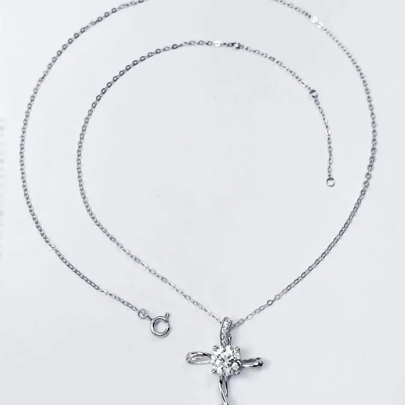 Elegant Cross S925 Silver Necklace with Moissanite Stone image 2