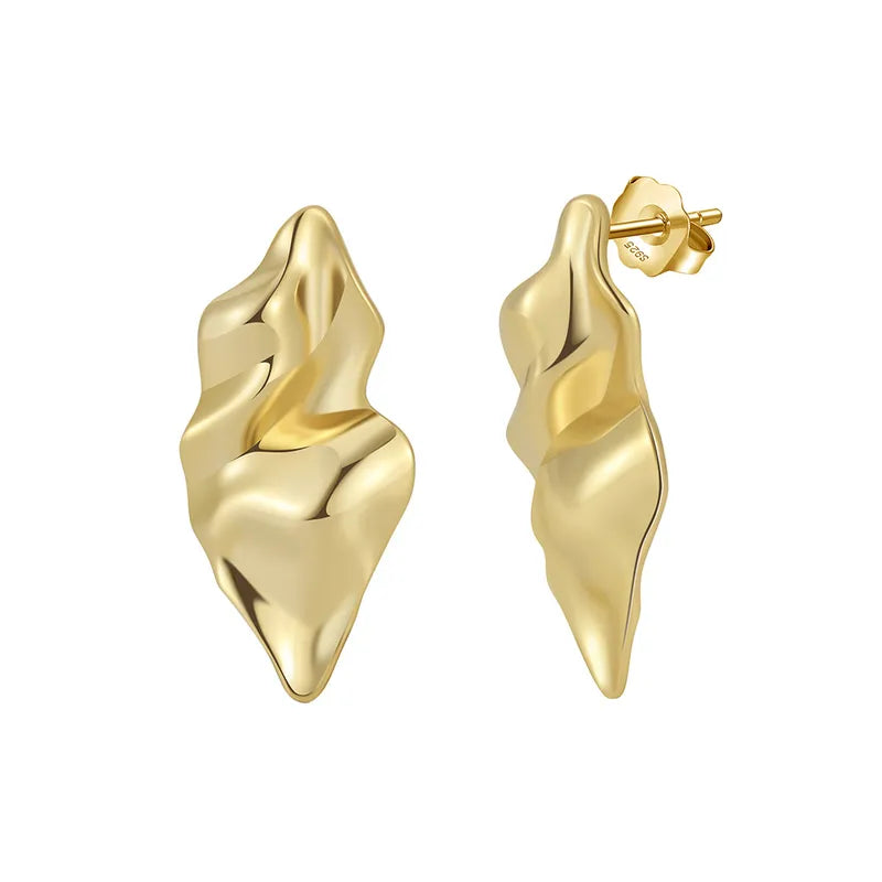 14K Gold Plated 925 Sterling Silver 925 Sterling Silver Earrings Irregular Solid image 4