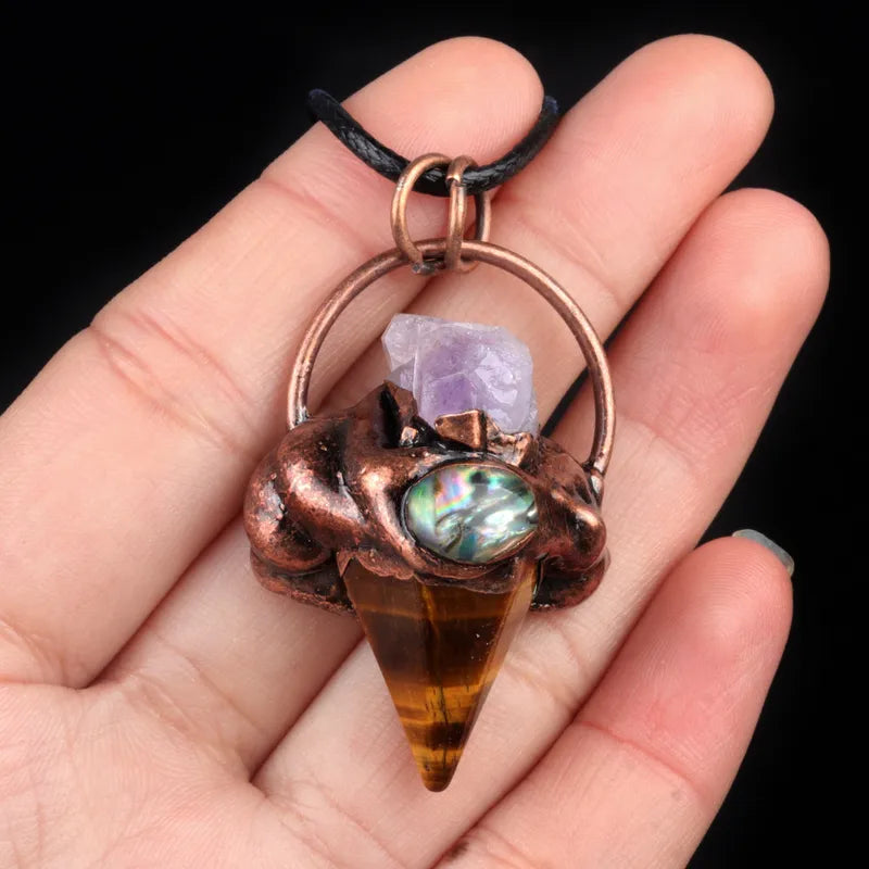 Natural Stone Abalone Shell Bohemian Pendant Necklace image 2