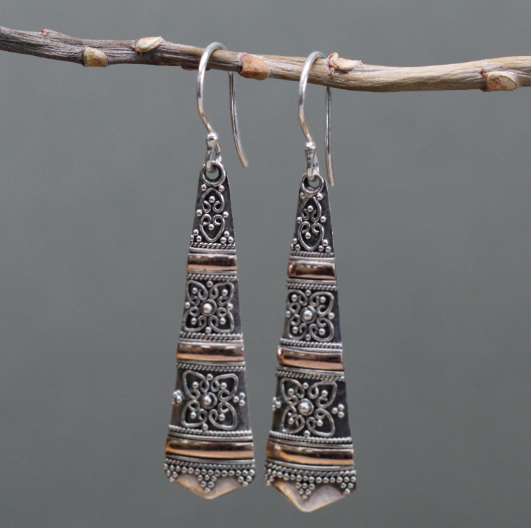 Silver & Gold Earring - Tribal Drops image 2