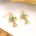 S925 Silver Needle Copper Embedded Zirconia 18K Gold Plated True Gold Cross Earr image 0
