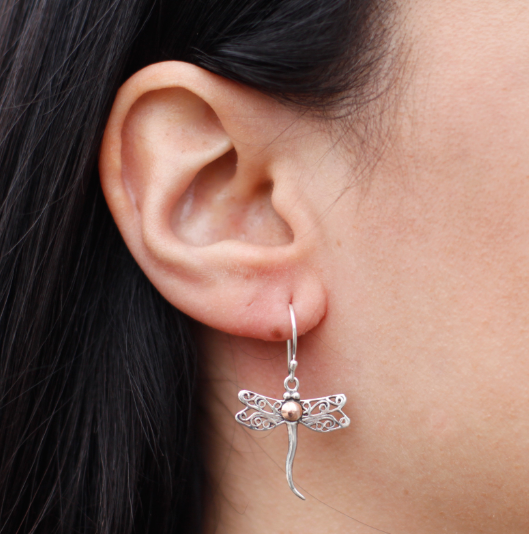 Silver & Gold Earring - Dragonflies image 1