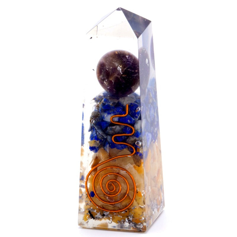Orgonite Obelisk Power Point Copper, Lapis and Yellow Aventurine - 90x25 mm image 0