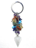 Clear Quartz Chakra Cluster Pendulum Keychain image 0