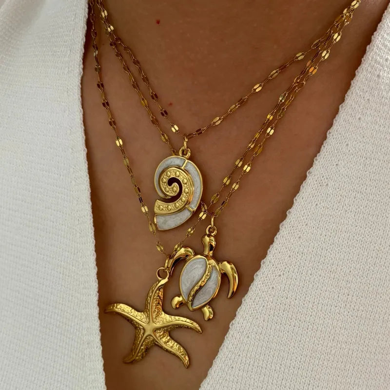 Jewelry Beach Golden Conch 316L Stainless Steel Plating Pendant Necklace image 3