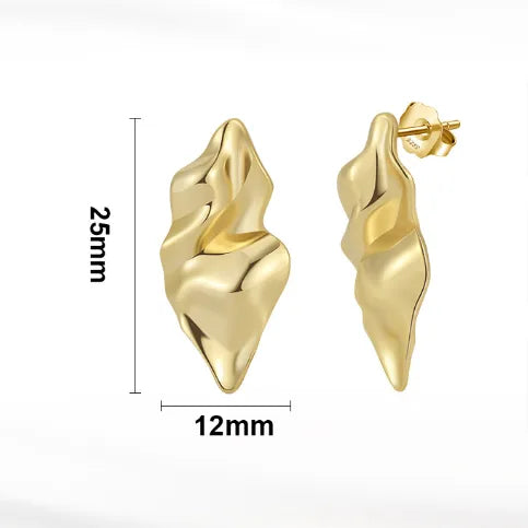 14K Gold Plated 925 Sterling Silver 925 Sterling Silver Earrings Irregular Solid image 3