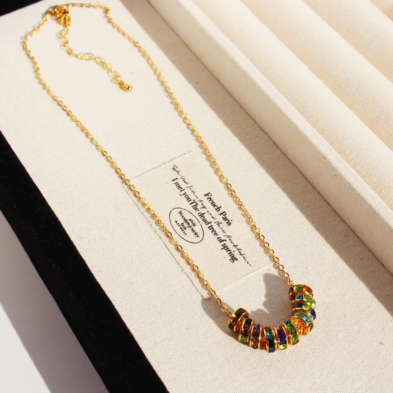 Brass 24K Gold Plated Beaded Plating Inlay Circle Zircon Brass Necklace image 3
