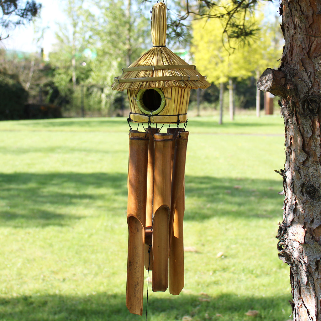 Round Seagrass Bird Box with Chimes image 1