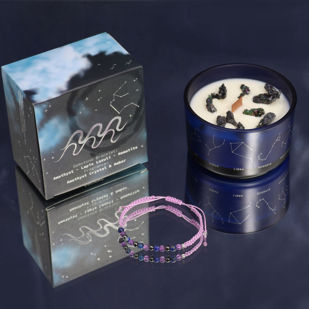 Zodiac Crystal Candle with Gemstone Bracelet - Aquarius image 0