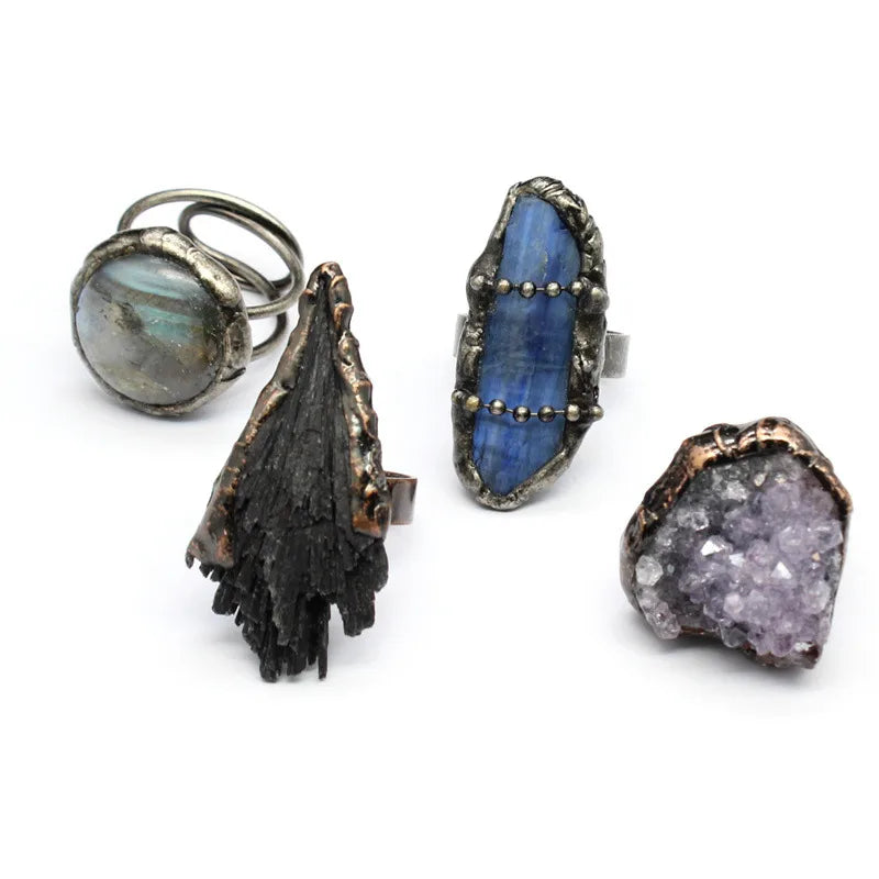 Vintage Style Classic Style Geometric Natural Stone Black Tourmaline Open Ring image 1