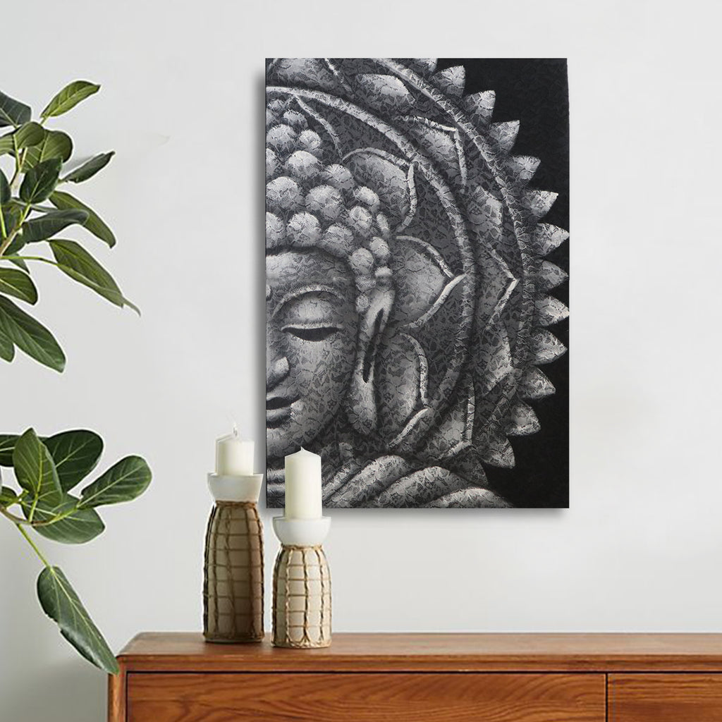 Grey Half Buddha Mandala 60x80cm image 1