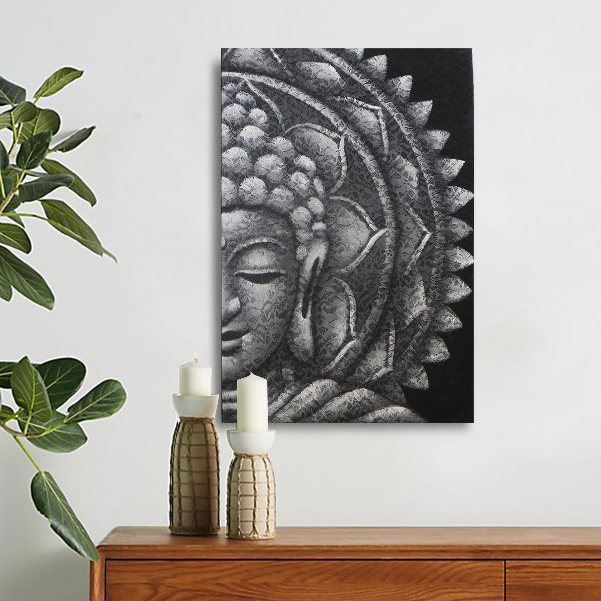 Grey Half Buddha Mandala 60x80cm image 1